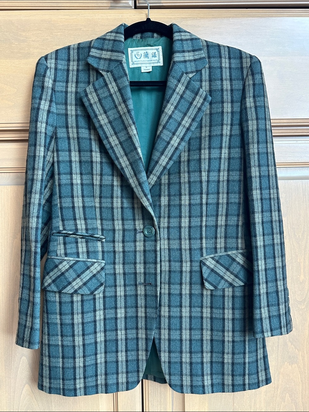 Vintage 100% wool tailored handmade shoulder pad structured blazer jacket